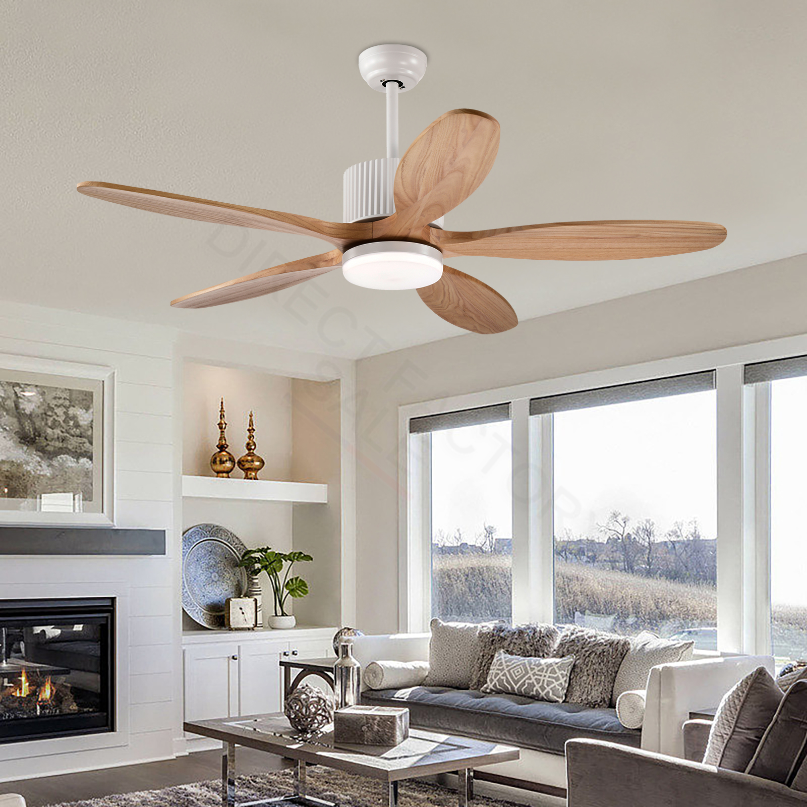 LED Light Ceiling Fan Reversible DC Motor Wooden Blades Remote Control 52"