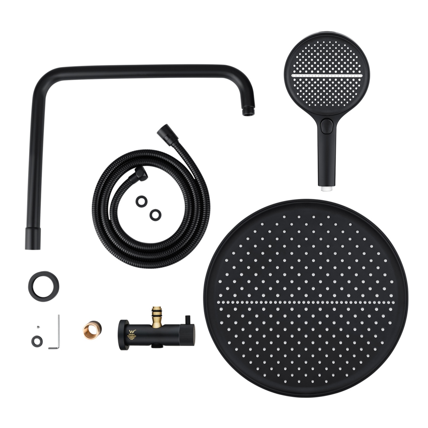 13'' Round Bathroom Rainfall Shower Head Set Gooseneck Shower Arm Diverter 4 Function High Pressure Handheld Shower Head Rose Chrome/Black