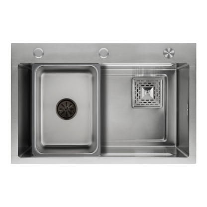 Stainless Steel Single Bowl Counter Top Control Kitchen Sink Smart Drainage Detachable Colander Satin Brush/Dark Grey/Yellow Gold