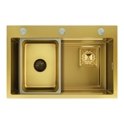 Stainless Steel Single Bowl Counter Top Control Kitchen Sink Smart Drainage Detachable Colander Satin Brush/Dark Grey/Yellow Gold