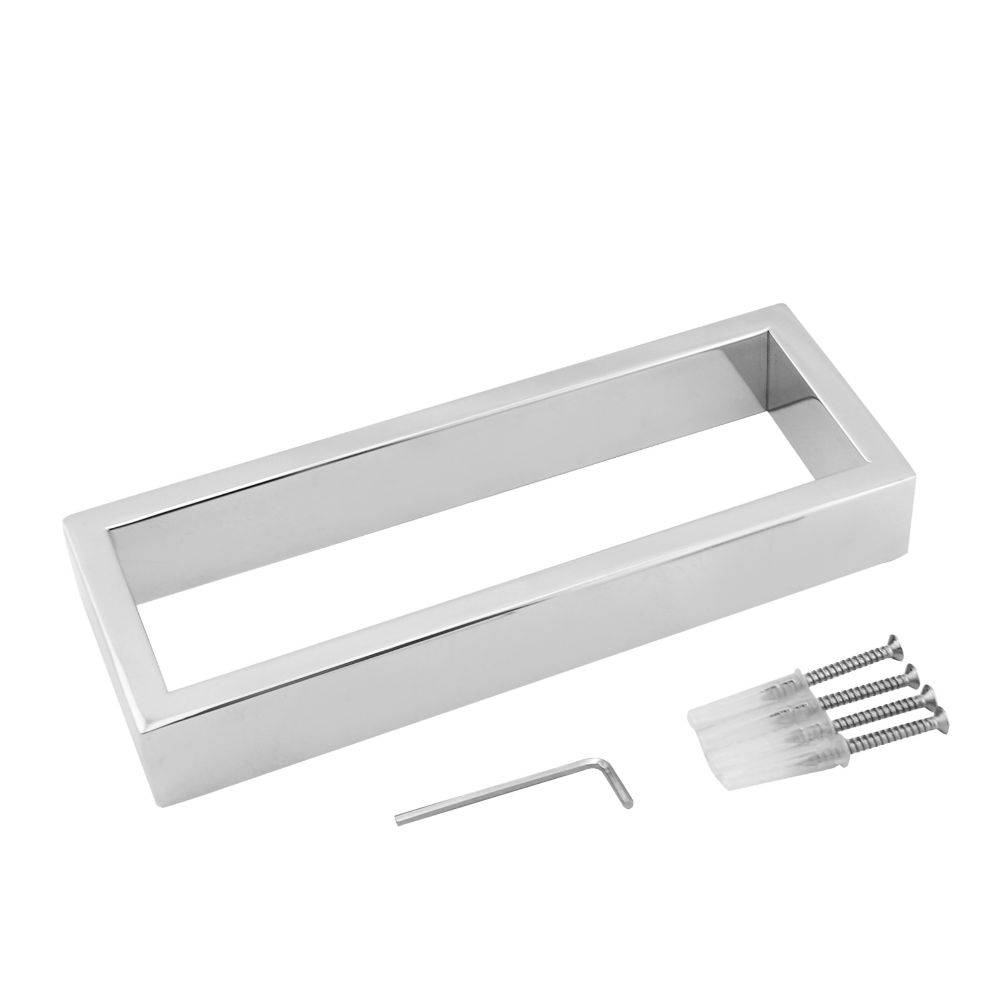 Bathroom Square Stainless Steel Single Towel Rail Ring Wall Mounted Towel Hanger Holder Chrome/Black