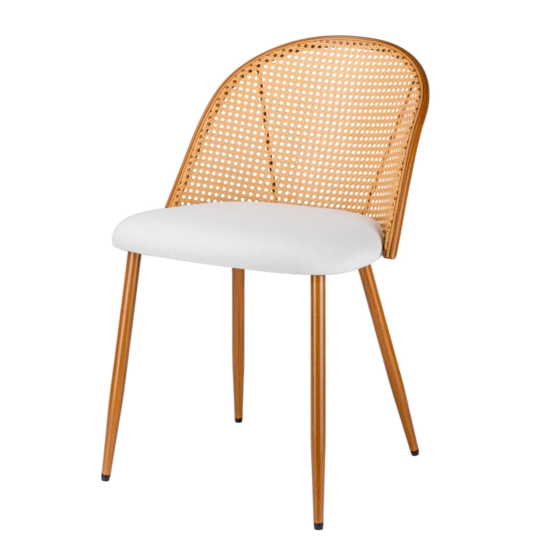 PU Leather Dining Side Chairs Curved Rattan Back Seat Metal Legs Set of 2 Black/White(Natural)