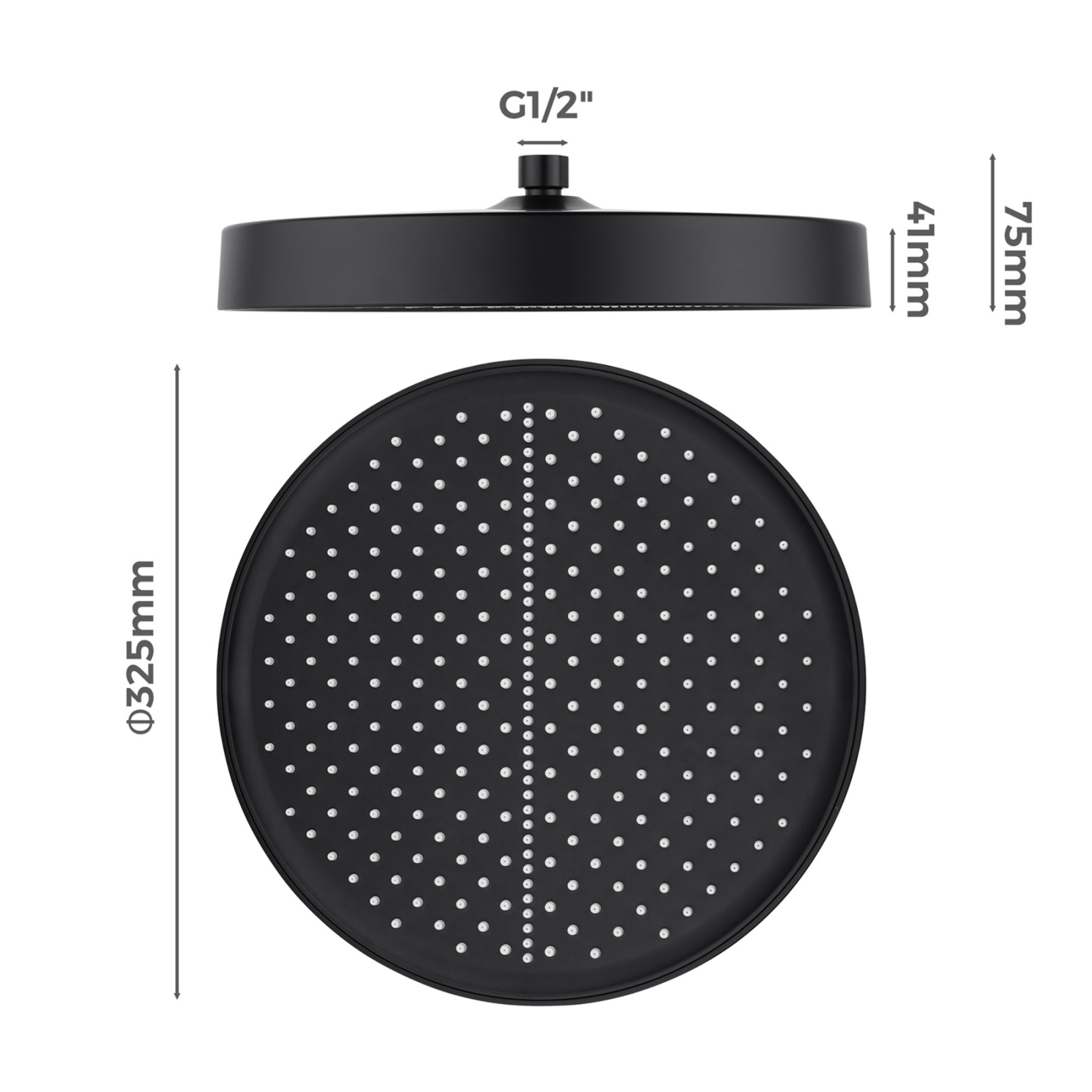 325mm 13'' Bathroom Round 360° Swivel Rainfall Overhead Shower Head Rose For Wall Arm Rail Chrome/Black