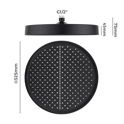 325mm 13'' Bathroom Round 360° Swivel Rainfall Overhead Shower Head Rose For Wall Arm Rail Chrome/Black