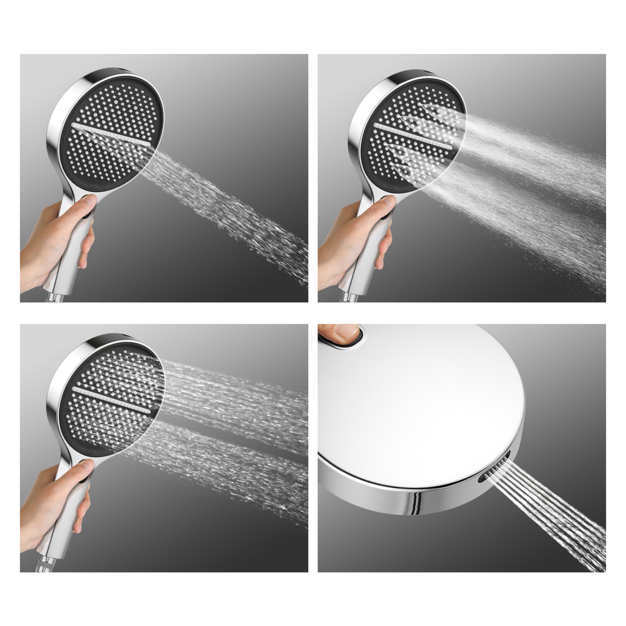 150mm 4 Function Bathroom Hand-Held Shower Head Round High Pressure Bath Spray Handheld Shower Rose Chrome/Black