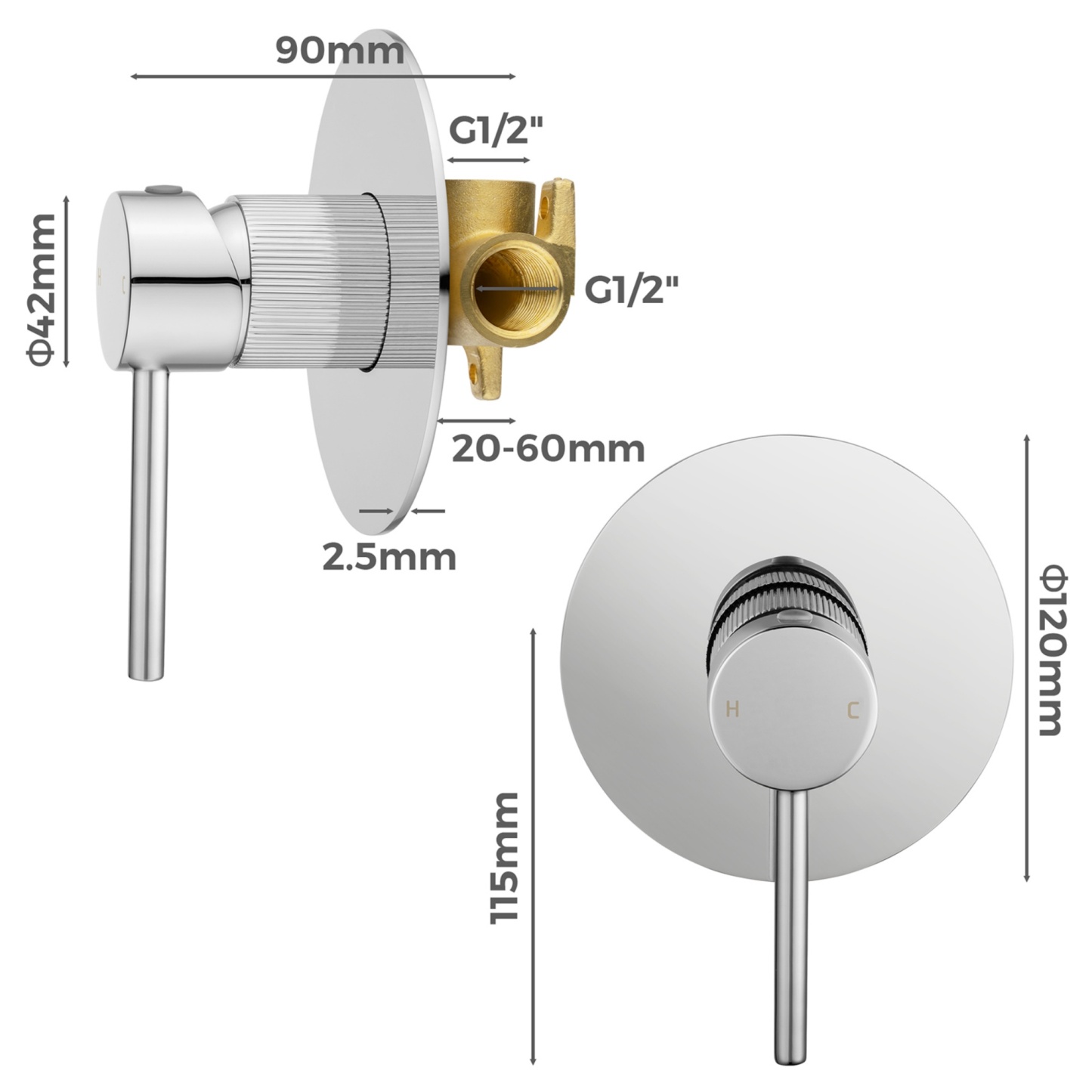 Bath Shower Knurled Round Brass Wall Mixer Tap Bathtub Bathroom Sink Basin Vanity Wall Spout Valve Chrome/Black