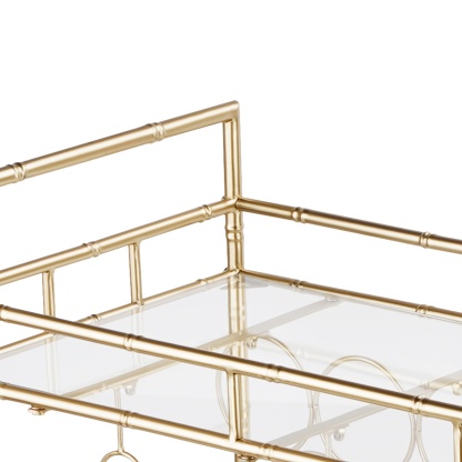 2 Tier Kitchen Island Food Fruit Serving Trolley Rolling Wine Bear Drinks Holder Bar Cart Glass Tabletop