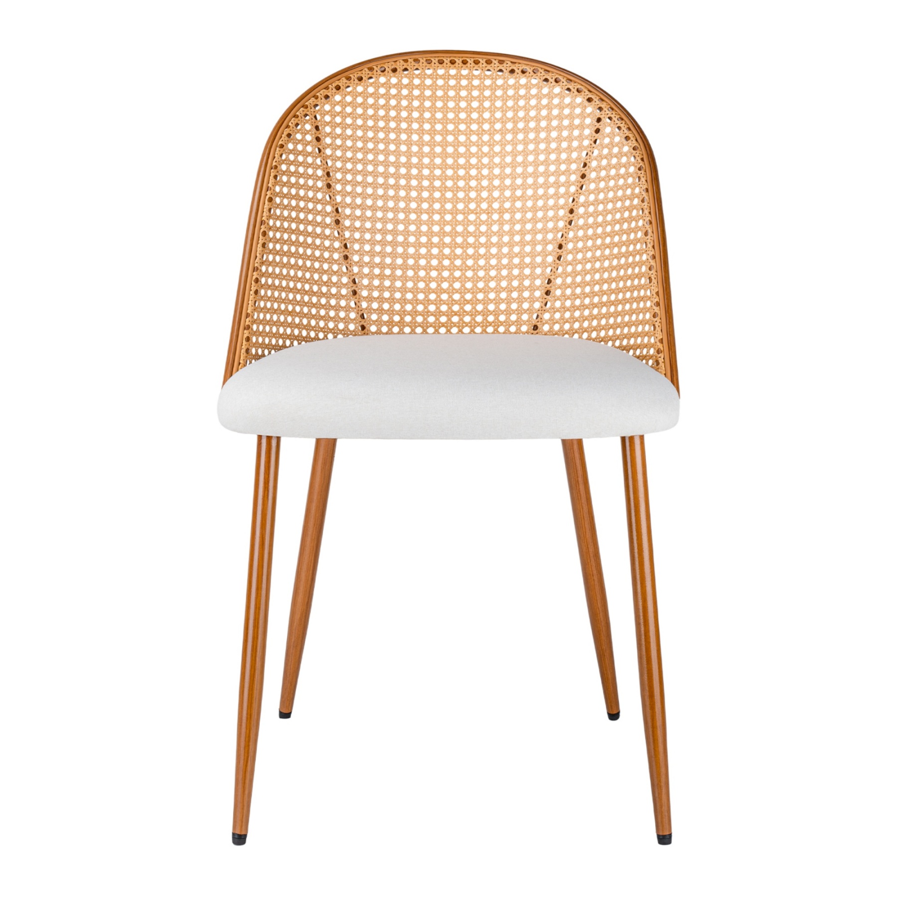 PU Leather Dining Side Chairs Curved Rattan Back Seat Metal Legs Set of 2 Black/White(Natural)