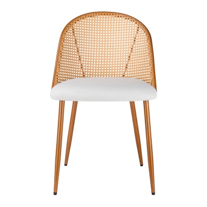 PU Leather Dining Side Chairs Curved Rattan Back Seat Metal Legs Set of 2 Black/White(Natural)