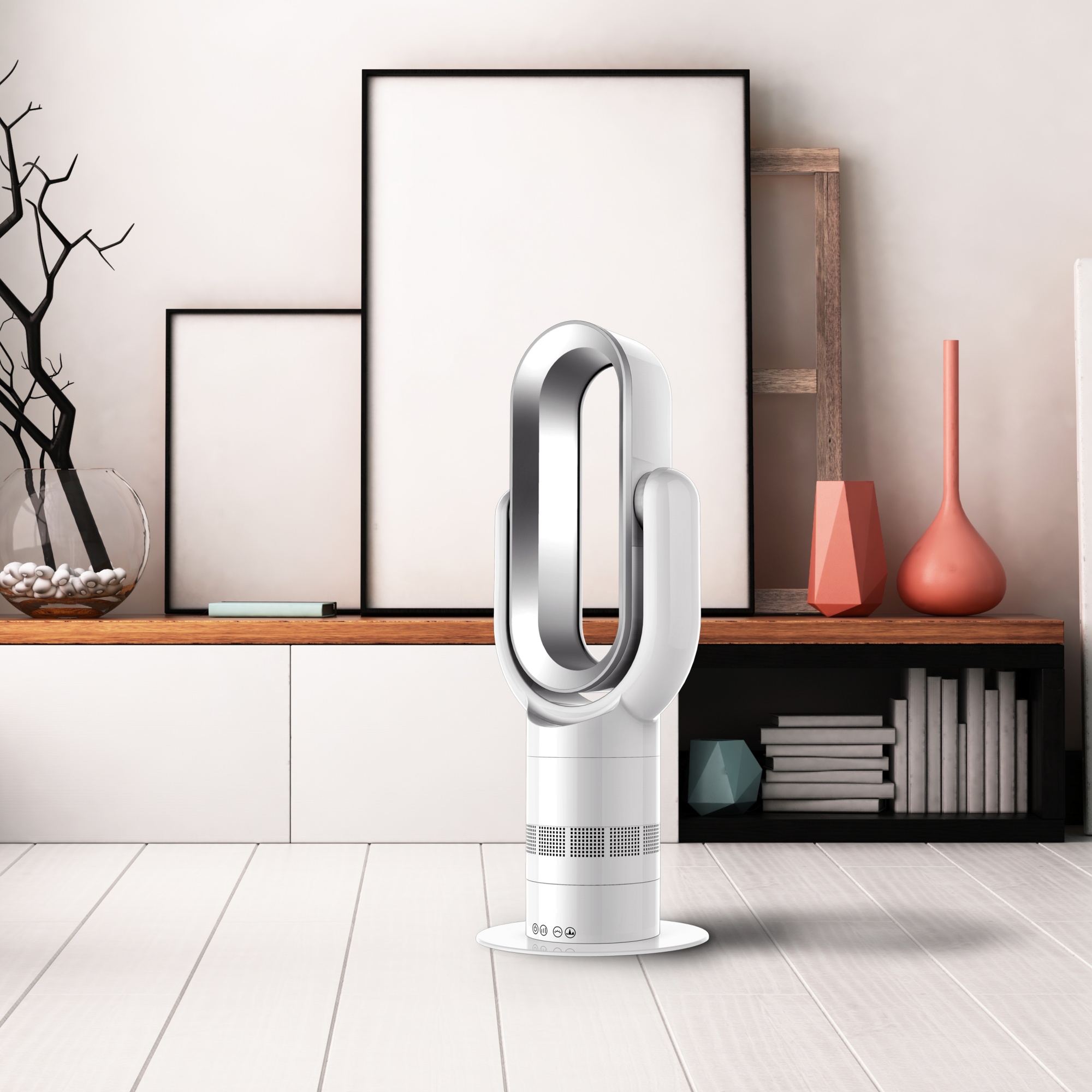 Electric Bladeless Fan Heat Cool Floor Fan Timer Remote Touch Control Silver/Blue