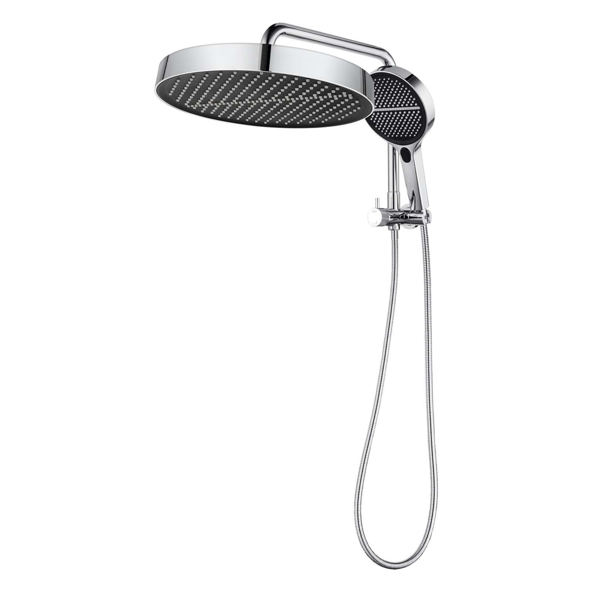 13'' Round Bathroom Rainfall Shower Head Set Gooseneck Shower Arm Diverter 4 Function High Pressure Handheld Shower Head Rose Chrome/Black