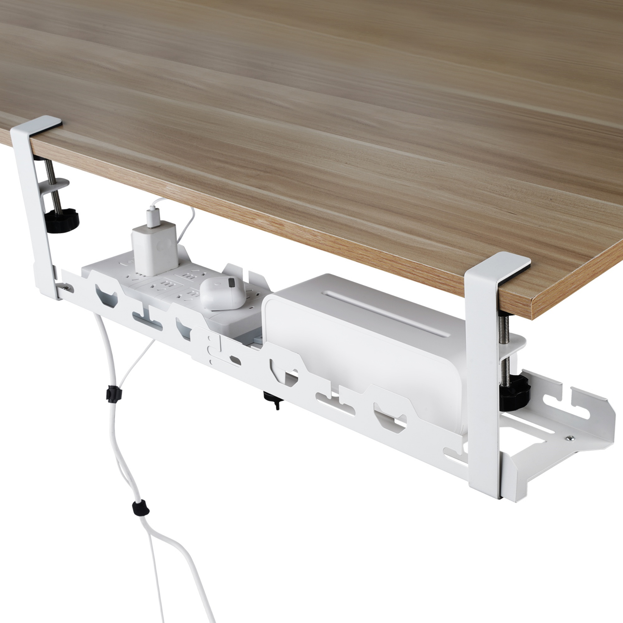 Extendable 45-72cm Under Desk Cable Management Tray Single Layer Cord Wire Power Holder Organizer White/Black