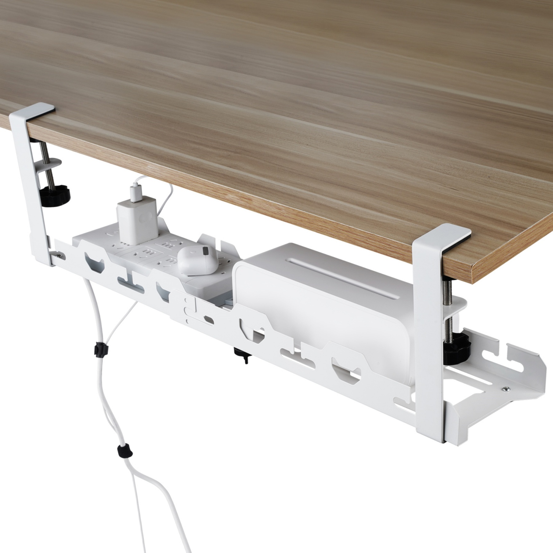 Extendable 45-72cm Under Desk Cable Management Tray Single Layer Cord Wire Power Holder Organizer White/Black