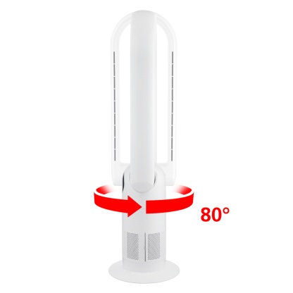 9 Speeds Freestanding Bladeless Oscillation Tilt  Fan Cool Hot Air Purification Remote Control White/Silver & Grey