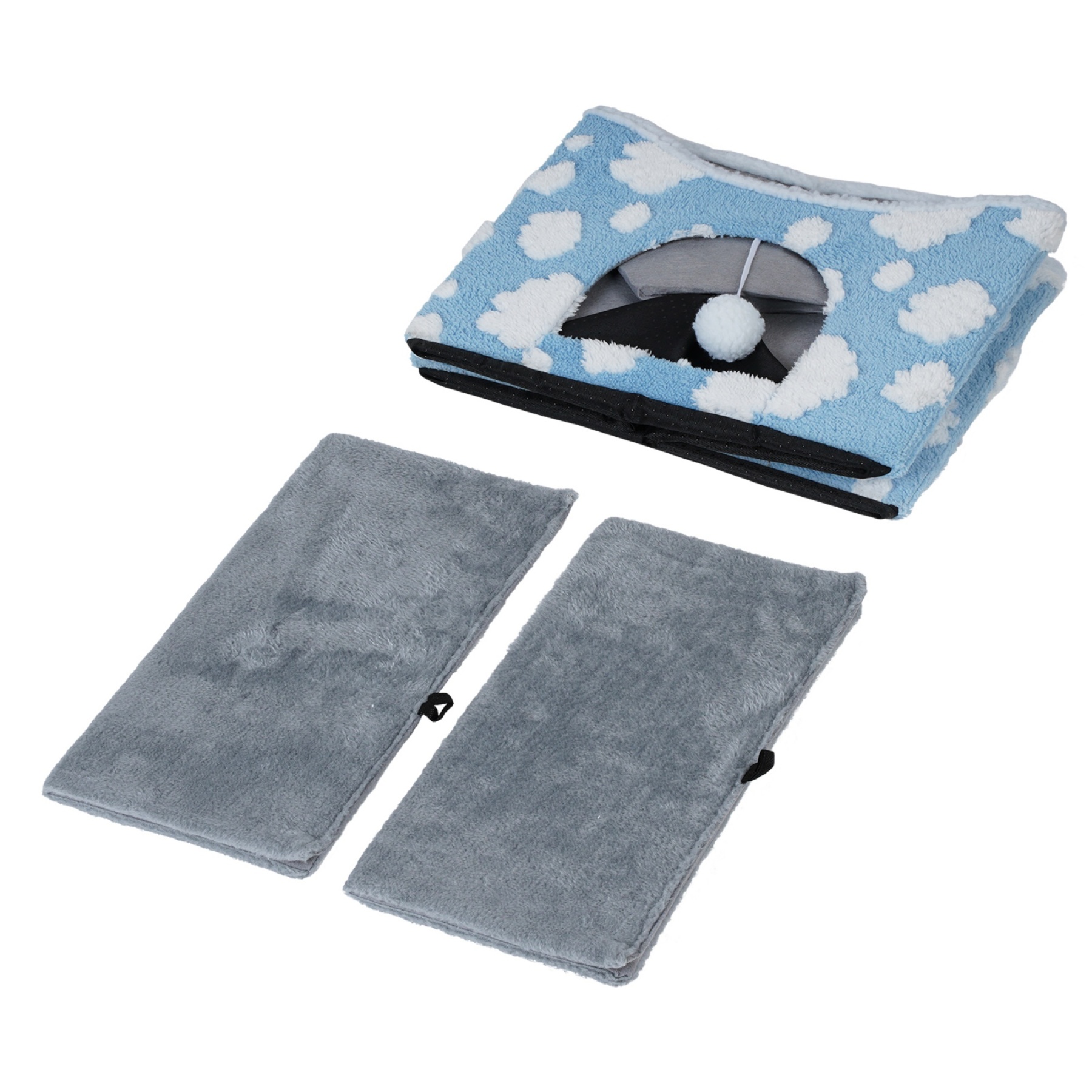 Foldable Indoor Pet Bed Cat Cave Felt Bed Scratch Pad Kitten Cat Hideaway House Grey/Blue