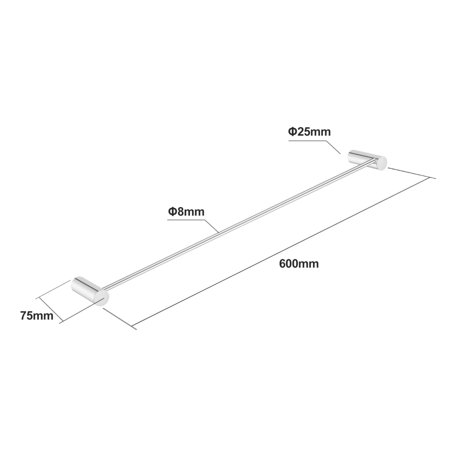 Round Stainless Steel 600mm Single Towel Rail Rack Bathroom Wall Mounted Towel Clothes Holder Hanger Chrome/Matte Black/Brushed Yellow Gold