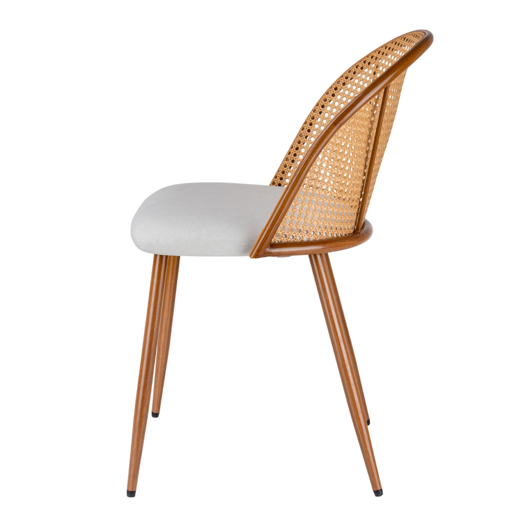 PU Leather Dining Side Chairs Curved Rattan Back Seat Metal Legs Set of 2 Black/White(Natural)