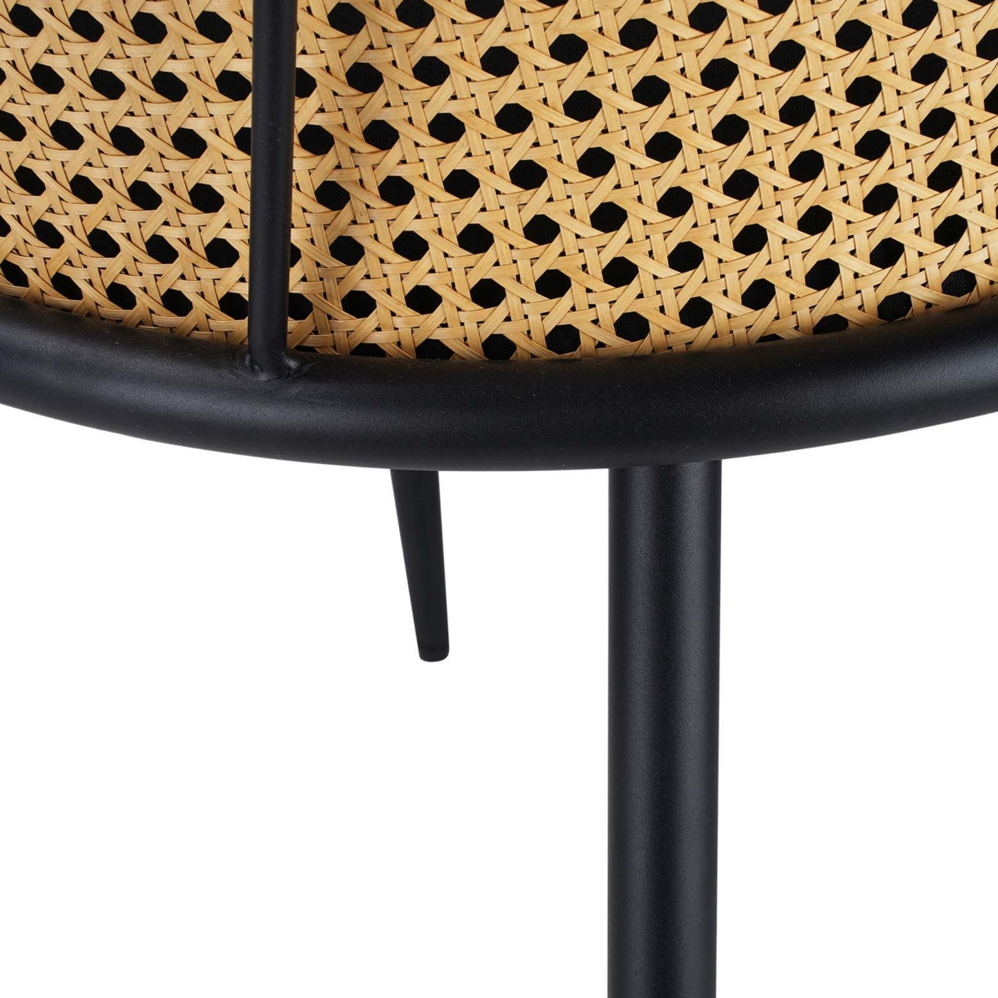 PU Leather Dining Side Chairs Curved Rattan Back Seat Metal Legs Set of 2 Black/White(Natural)