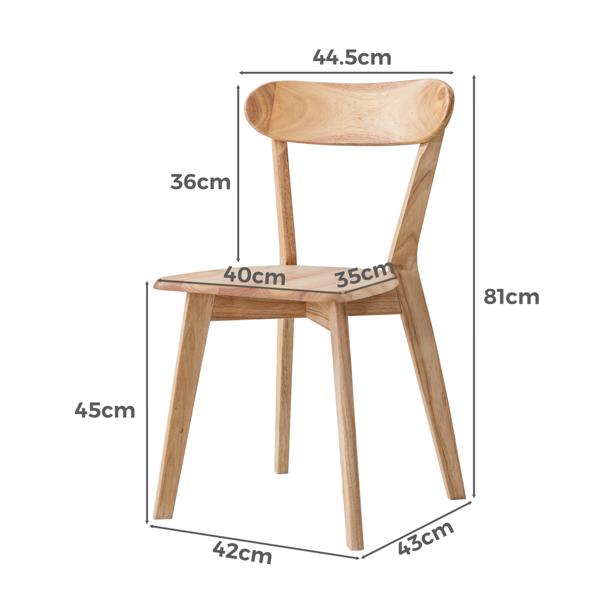 2PCs Rubber Wood Dining Chairs for Home Kitchen Restaurant Walnut/Natural/Black