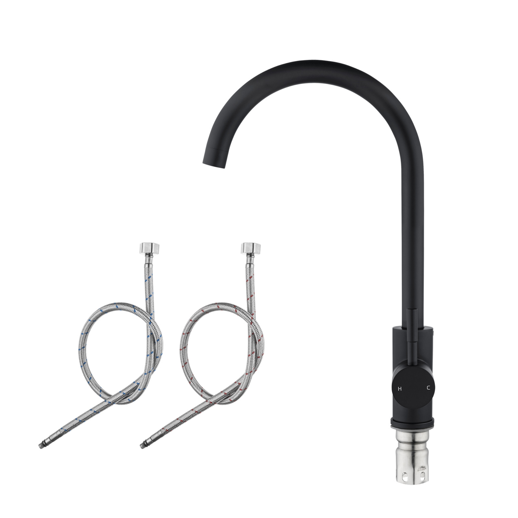 Stainless Steel Round Kitchen Sink Mixer Tap 360° Swivel Spout Laundry Basin Faucet Chrome/Matte Black