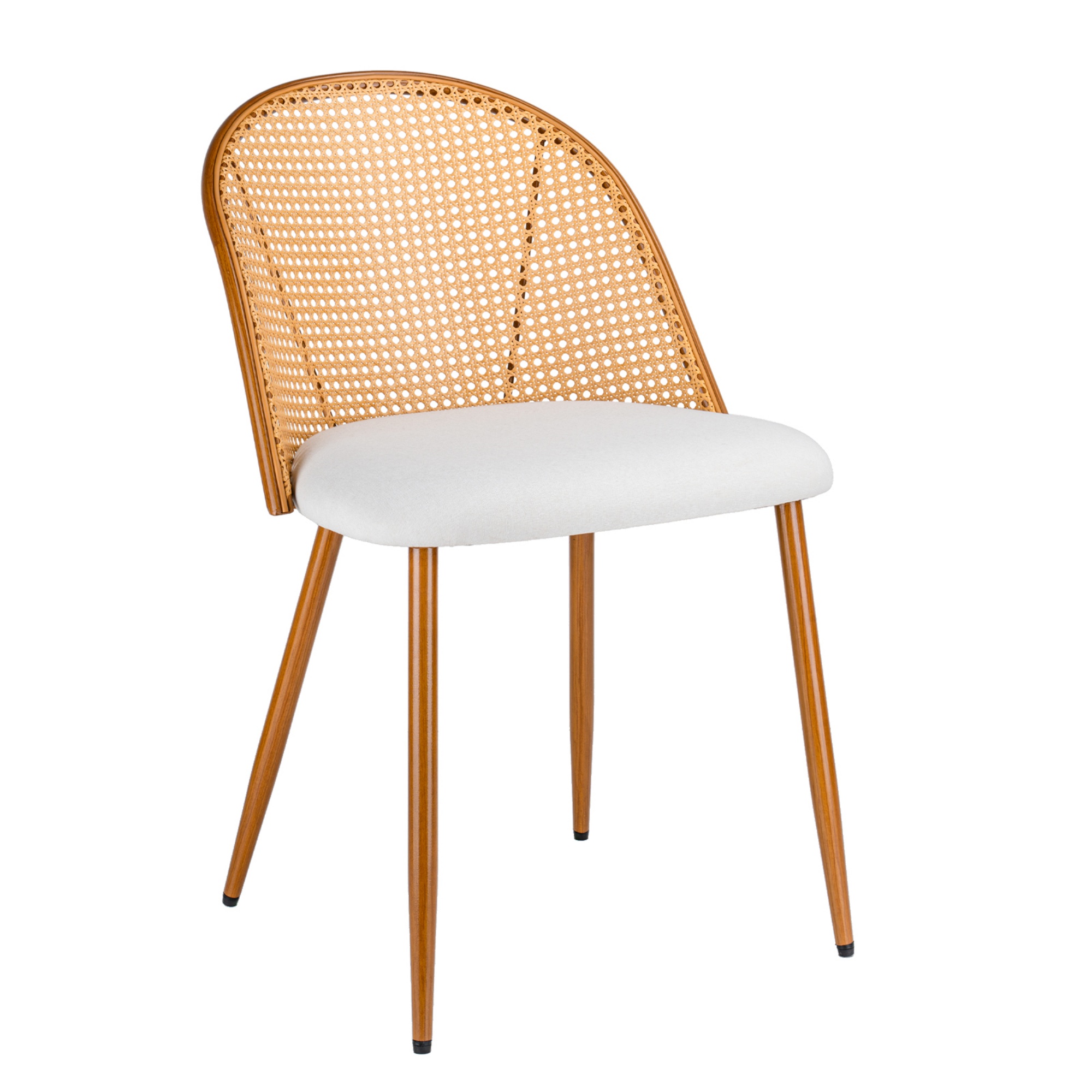 PU Leather Dining Side Chairs Curved Rattan Back Seat Metal Legs Set of 2 Black/White(Natural)