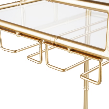 2 Tier Kitchen Island Food Fruit Serving Trolley Rolling Wine Bear Drinks Holder Bar Cart Glass Tabletop