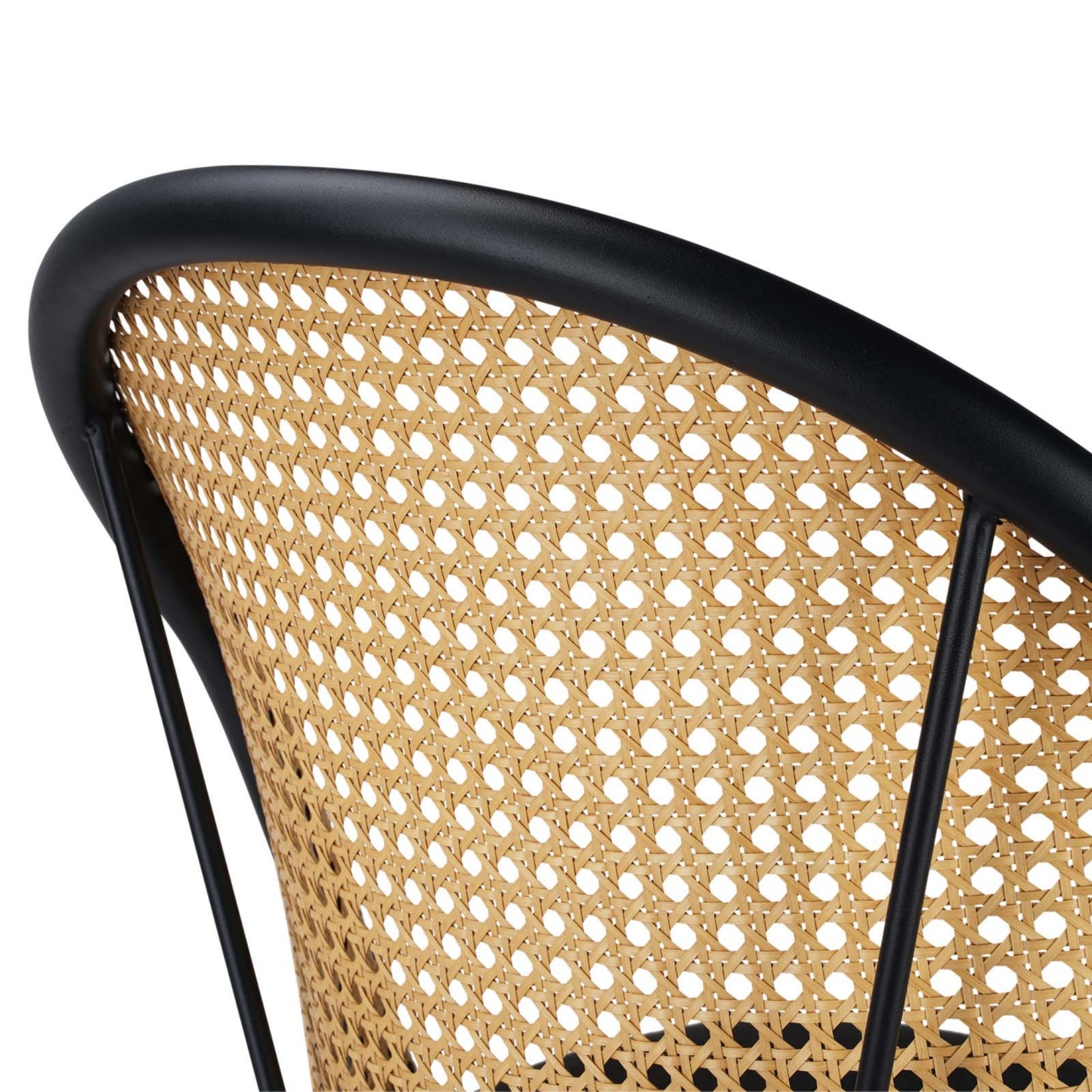 PU Leather Dining Side Chairs Curved Rattan Back Seat Metal Legs Set of 2 Black/White(Natural)