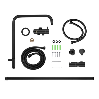 Bathroom Wall Mounted Round Gooseneck Adjustable Twin Shower Rail Body Wall Arm Shower Hose Diverter Sliding Rail Chrome/Matte Black