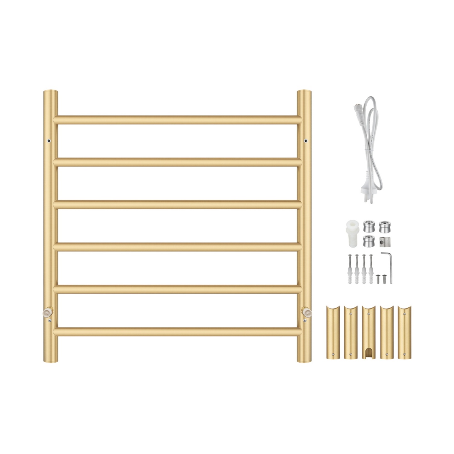 Round Aluminum Electric Heated Towel Rail Rack 6 Bars Bathroom Wall Mounted Warmer Towel Dryer Holder Hanger Silver/Black/Brushed Yellow Gold