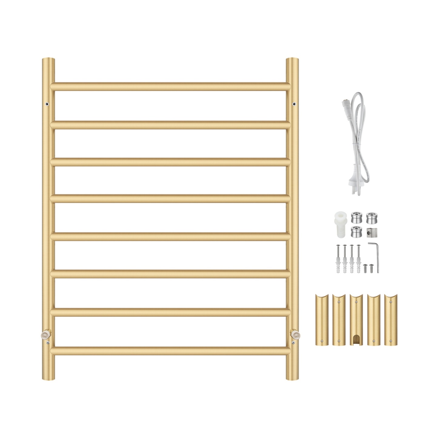 Round 8 Bars Aluminium Electric Heated Towel Rail Wall Mounted Towel Warmer Dryer Holder Rack Silver/Black/Brushed Yellow Gold