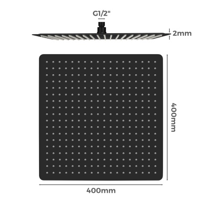 400mm 16'' Bathroom Square Stainless Steel Overhead Shower Head Super Thin Rainfall Bath Rose Black/Chrome