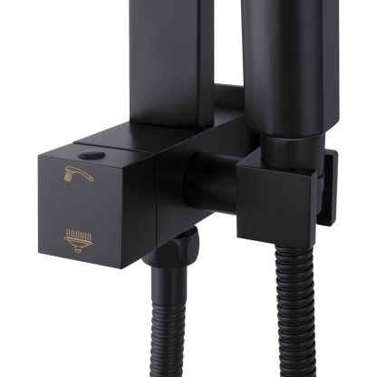 Bathroom 8“ Rectangle Rain Twin Shower Set Super Thin Overhead Shower Head 3 Function Hand-held Shower Rose Gooseneck Shower Arm Chrome/Black