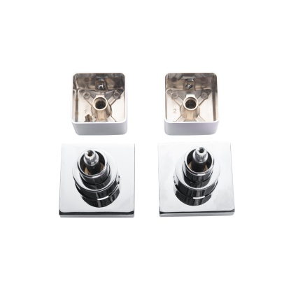 Bathroom 1/4 Turn Square Brass Shower Wall Tap Set Bath Basin Wall Mounted Shower Head Hot and Cold Water Twin Taps