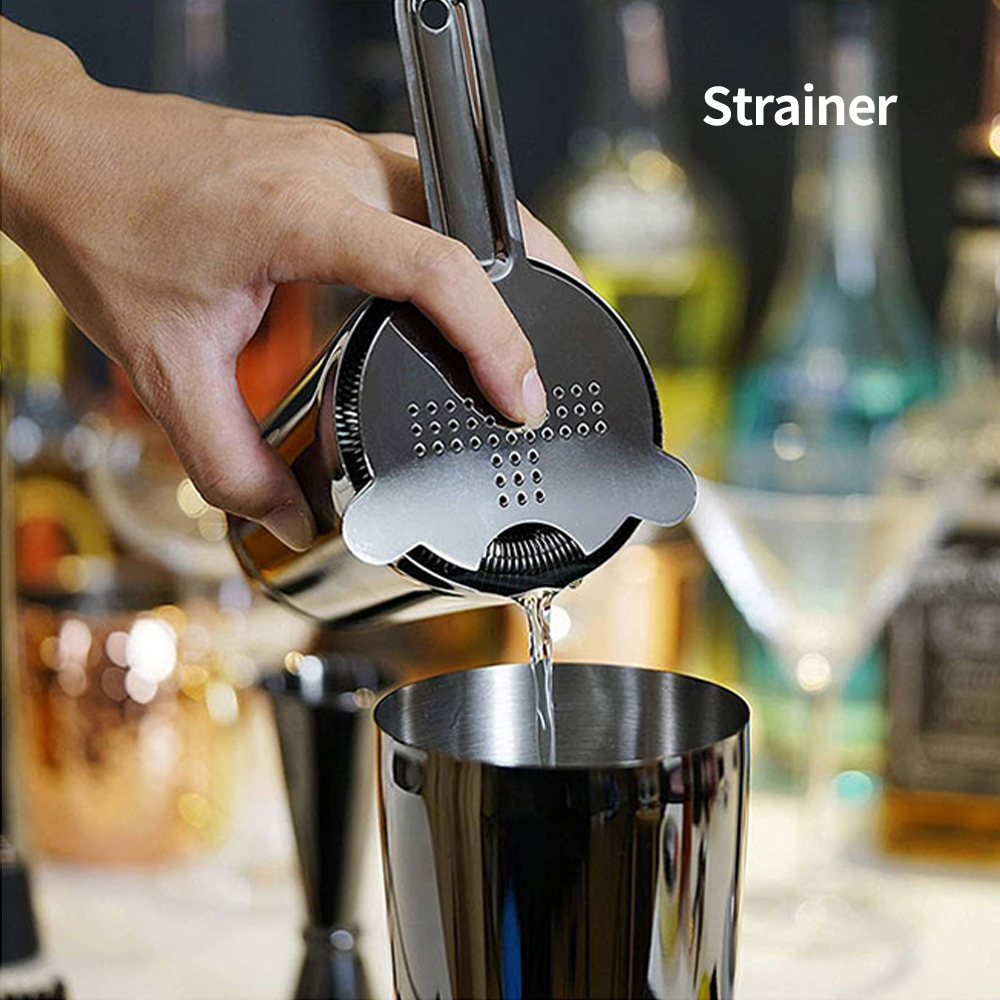 12pcs Bartender Black Cocktail Shaker Set Stainless Steel Maker Wooden Stand