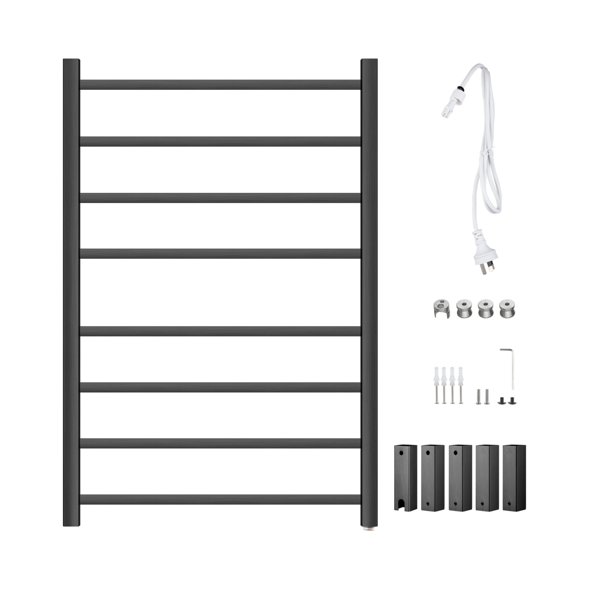 Square Stainless Steel Electric Heated Towel Rail Rack Wall Mounted Warmer Towel Holder 8 Bars Chrome/Matte Black/Gunmetal Grey/Brushed Yellow Gold