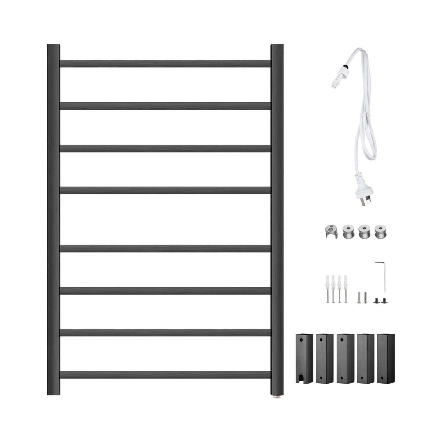 Square Stainless Steel Electric Heated Towel Rail Rack Wall Mounted Warmer Towel Holder 8 Bars Chrome/Matte Black/Gunmetal Grey/Brushed Yellow Gold
