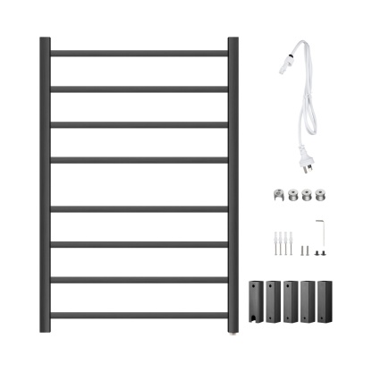 Square Stainless Steel Electric Heated Towel Rail Rack Wall Mounted Warmer Towel Holder 8 Bars Chrome/Matte Black/Gunmetal Grey/Brushed Yellow Gold