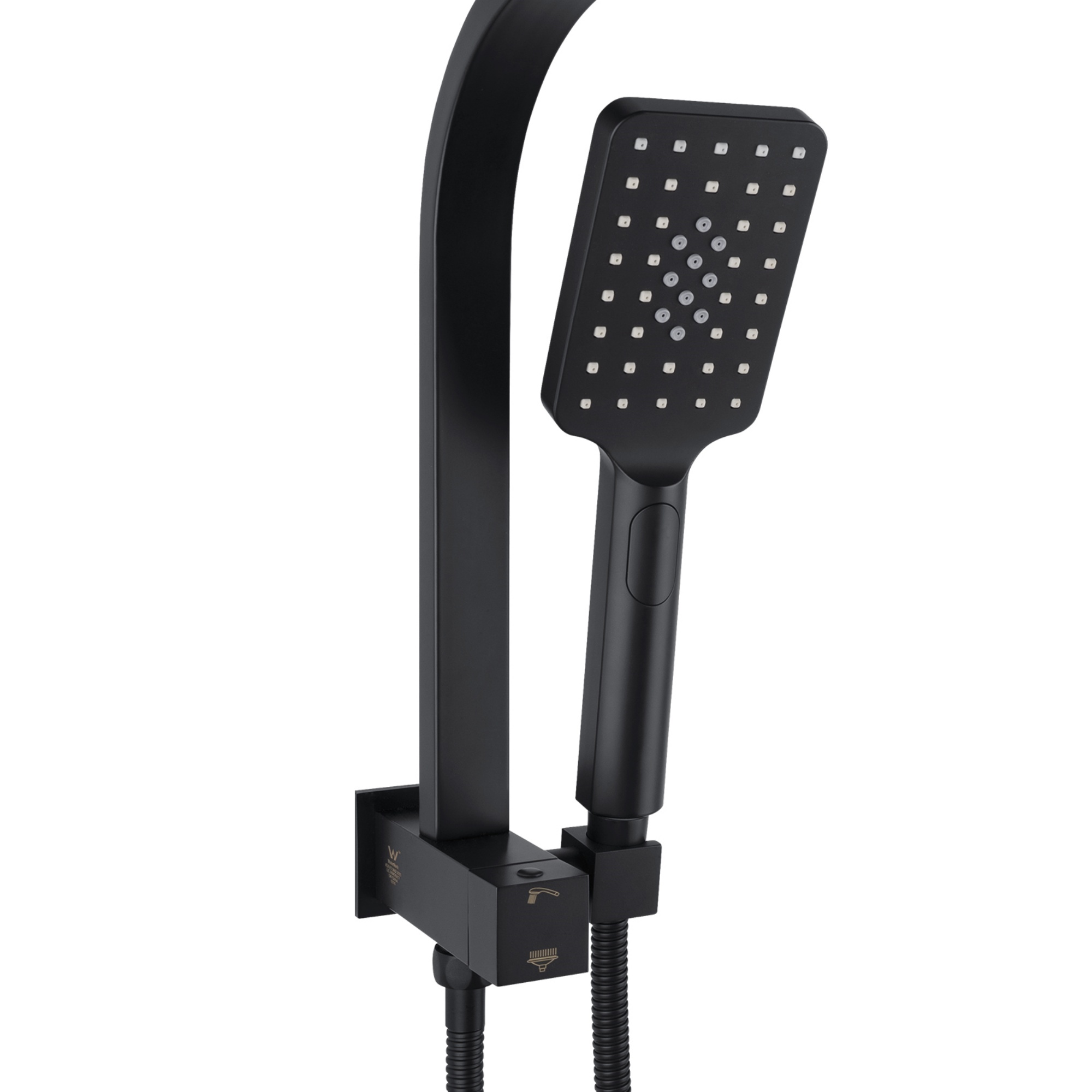 Bathroom 8“ Rectangle Rain Twin Shower Set Super Thin Overhead Shower Head 3 Function Hand-held Shower Rose Gooseneck Shower Arm Chrome/Black