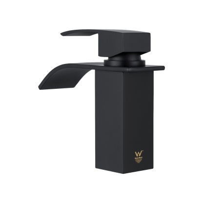 Square Brass Bathroom Basin Mixer Tap Laundry Sink Waterfall Spout Vanity Faucet Chrome/Black