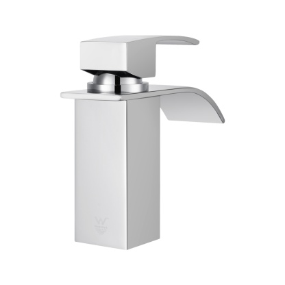 Square Brass Bathroom Basin Mixer Tap Laundry Sink Waterfall Spout Vanity Faucet Chrome/Black