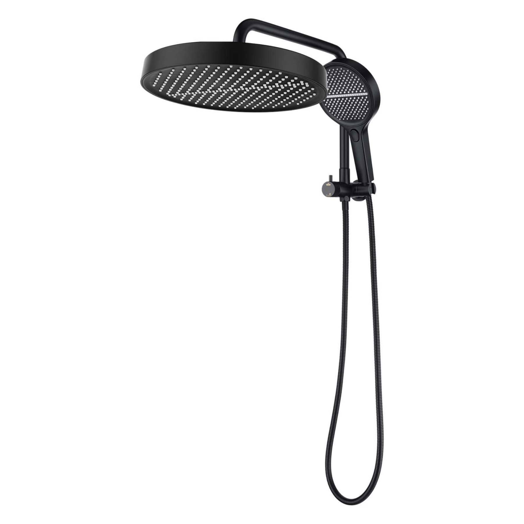 13'' Round Bathroom Rainfall Shower Head Set Gooseneck Shower Arm Diverter 4 Function High Pressure Handheld Shower Head Rose Chrome/Black