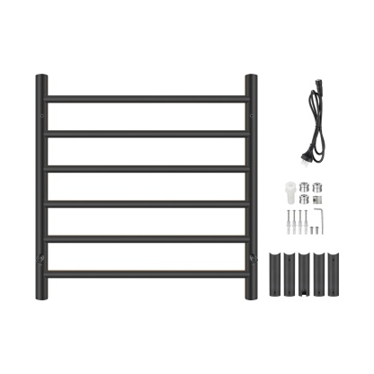 Round Aluminum Electric Heated Towel Rail Rack 6 Bars Bathroom Wall Mounted Warmer Towel Dryer Holder Hanger Silver/Black/Brushed Yellow Gold