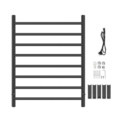 Round 8 Bars Aluminium Electric Heated Towel Rail Wall Mounted Towel Warmer Dryer Holder Rack Silver/Black/Brushed Yellow Gold