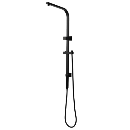 Bathroom Square Twin Rail Shower Body Sliding Rail Gooseneck Wall Arm Diverter 1.5m Shower Hose Chrome/Black