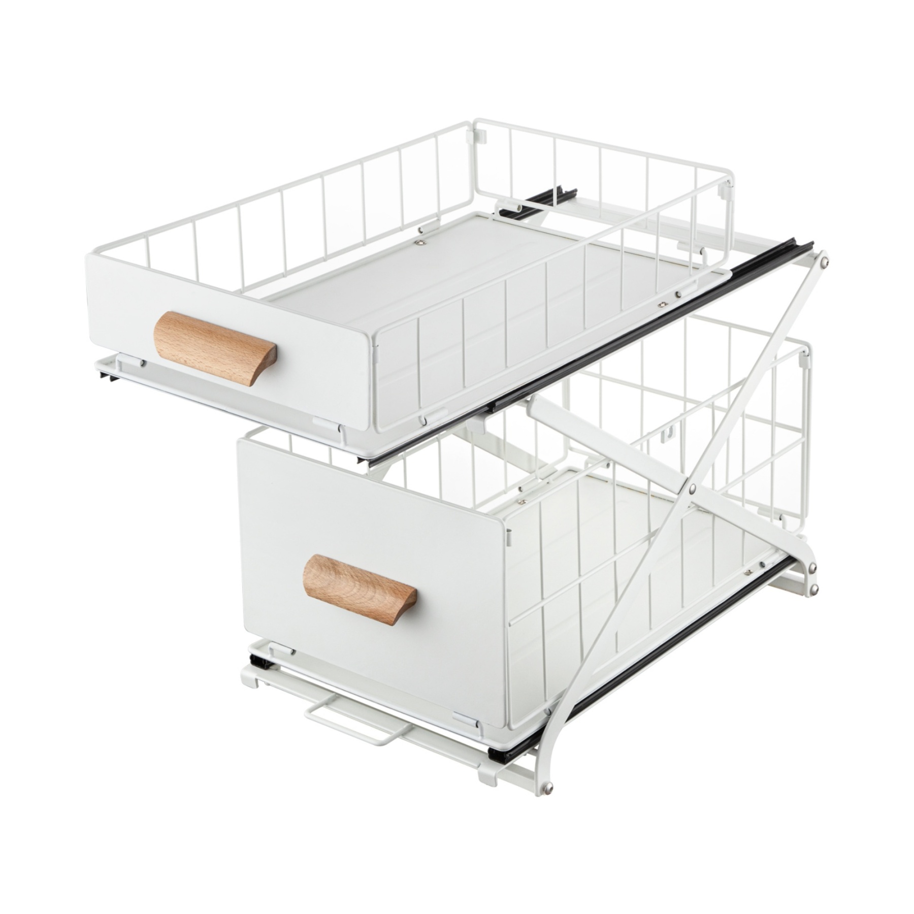 2 Tiers Slide-Out Kitchen Storage Rack Spice Jar Basket Adjustable Bathroom Cabinet Under Sink Organizer Shelf White / Black