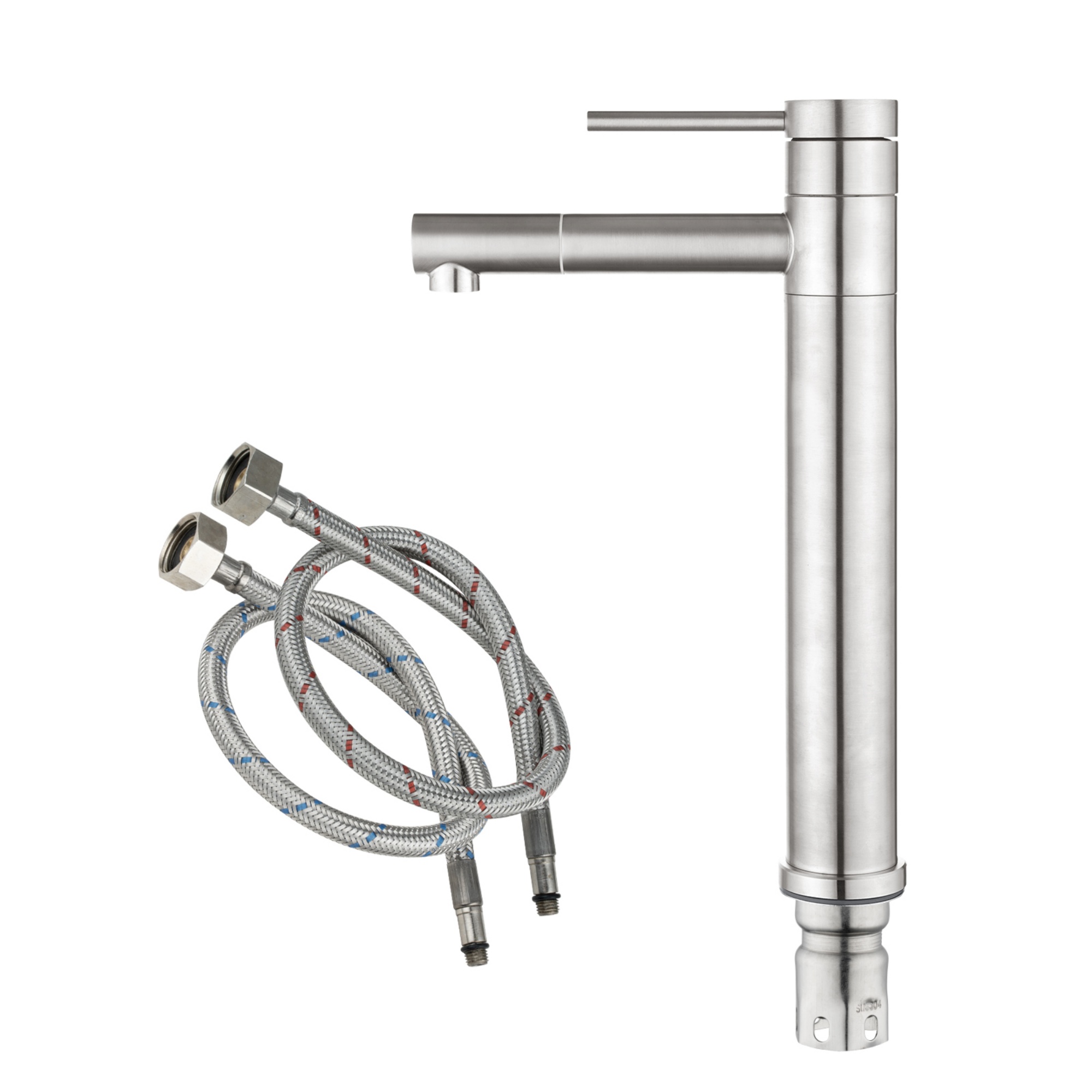 Stainless Steel Round Bath Basin Laundry Sink Vanity Tall Mixer Tap 360° Swivel Spout Flick Faucet Chrome/Black