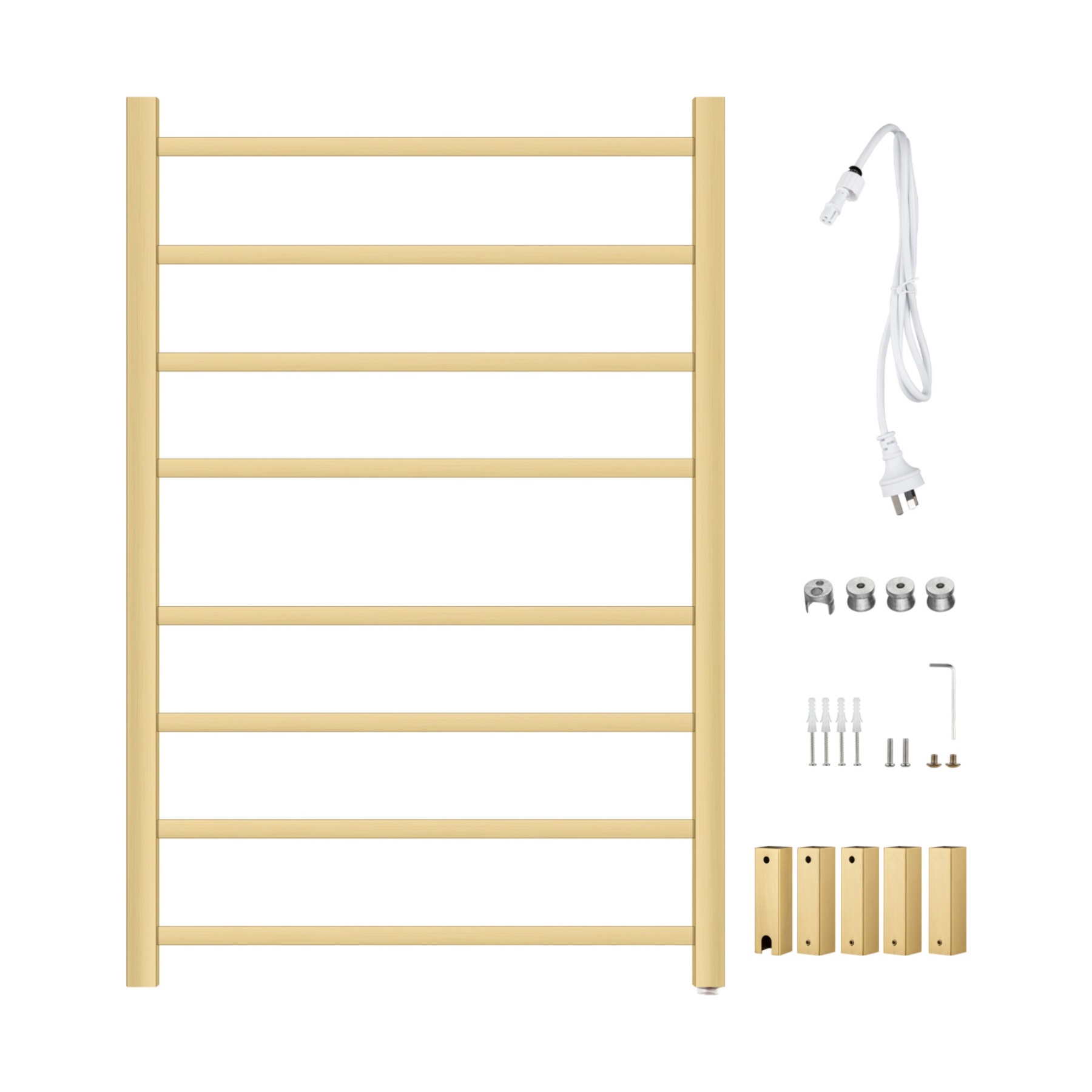 Square Stainless Steel Electric Heated Towel Rail Rack Wall Mounted Warmer Towel Holder 8 Bars Chrome/Matte Black/Gunmetal Grey/Brushed Yellow Gold