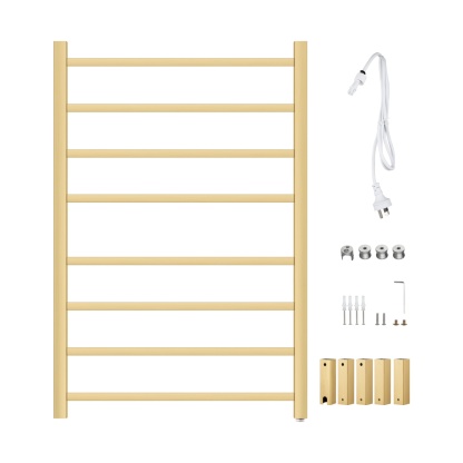 Square Stainless Steel Electric Heated Towel Rail Rack Wall Mounted Warmer Towel Holder 8 Bars Chrome/Matte Black/Gunmetal Grey/Brushed Yellow Gold