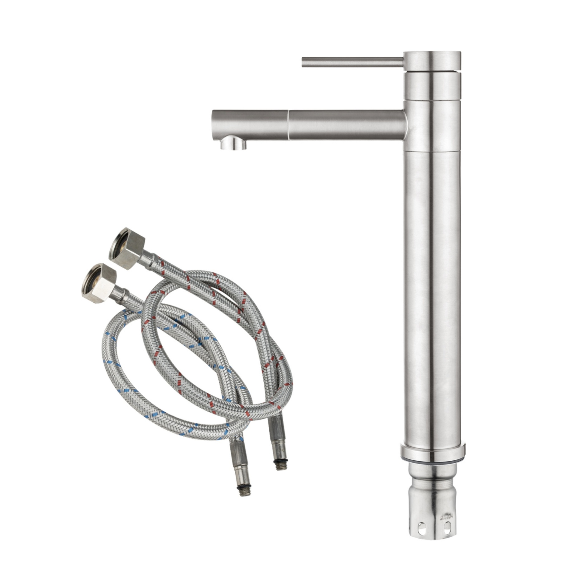 Stainless Steel Round Bath Basin Laundry Sink Vanity Tall Mixer Tap 360° Swivel Spout Flick Faucet Chrome/Black