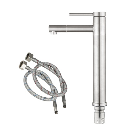 Stainless Steel Round Bath Basin Laundry Sink Vanity Tall Mixer Tap 360° Swivel Spout Flick Faucet Chrome/Black